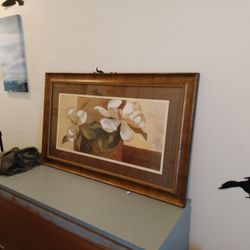 Large Floral Wall Art Glass Frame Fancy