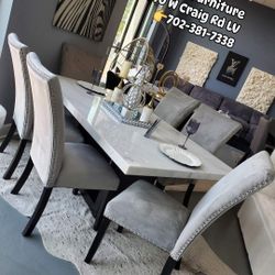 🙋‍♂️ 7pc Marble Dining Table Chairs 👉Furniture Sectional, Queen Bed, Dining Table Sets, Bunk Beds Avail 