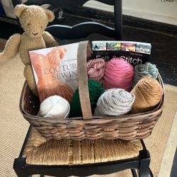Yarn, Books, and Basket