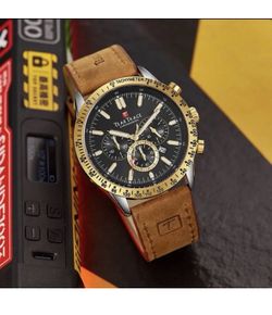 TEARTRACE Mens Gold Watch Analog Waterproof Chronograph Classical Leather Band