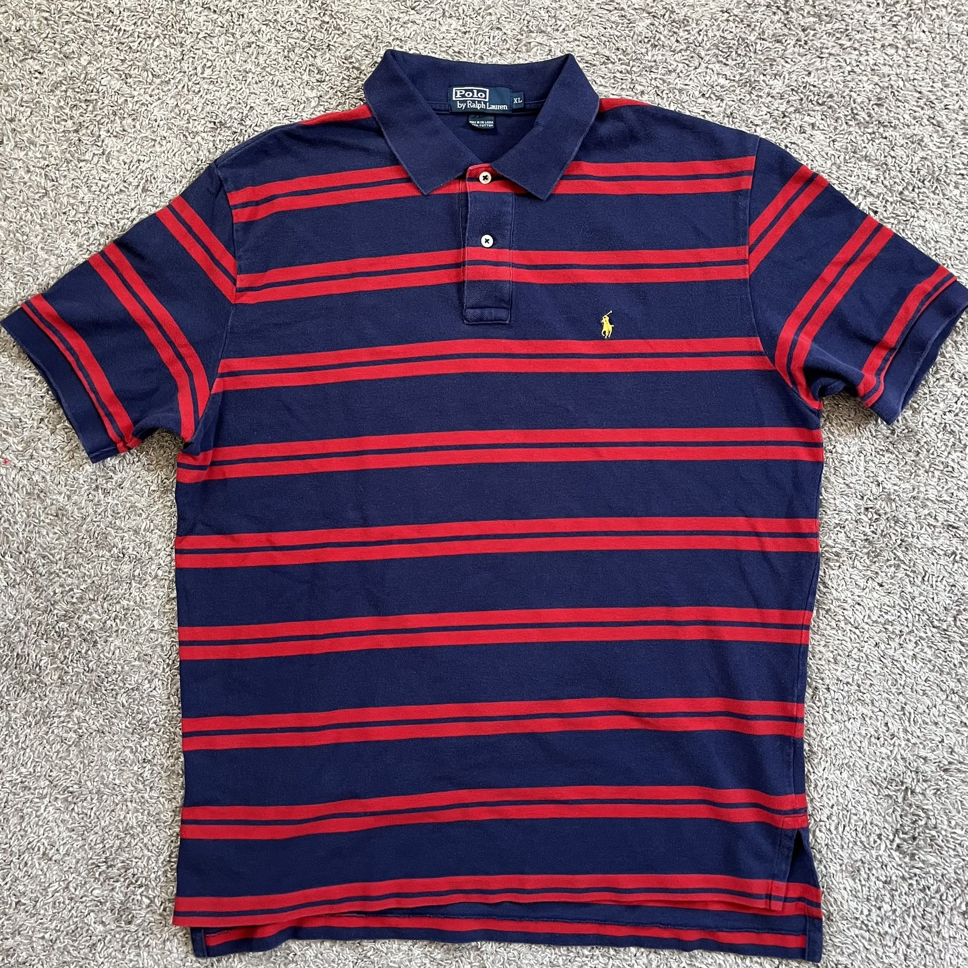 🔴Polo Ralph Lauren Shirt Size XL Red Navy Stripes Short Sleeves