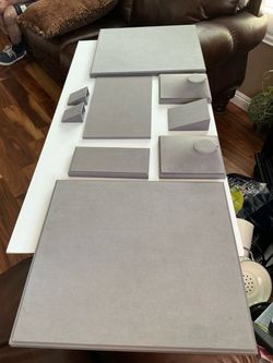 New Jewelry Display Stand Set – Gray Velvet, Various Sizes