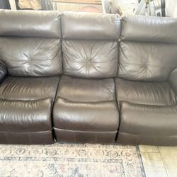 Chocolate Brown Leather Couch With End Recliners
