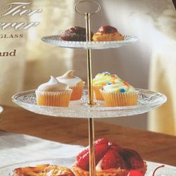 3 Tier Server Vintage Glass With Metal Stand