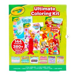Crayola Ultimate Coloring Kit, 4 Coloring Books and 4 Boxes of 24 Ct Specialty Crayons Bundle, Cute Arts and Crafts, Creative Activities, Coloring Gif