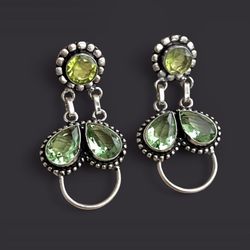 Green Peridot Silver 1.7” Post Earrings