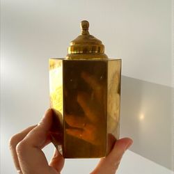 Vintage Mini Brass Tea Caddy. Hexagon brass tea caddy with warm patina. A timeless display piece.