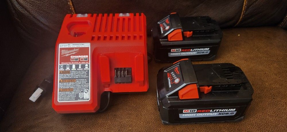 Brand New 2 Milwaukee M18 18-Volt Lithium-Ion High Output Battery Pack 6.0Ah And 1 Charger