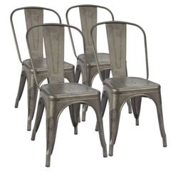 Set of 4 Modern Style Metal Dining Chairs, Copper Finish, Sturdy Indoor/Outdoor Stackable Chair for Bistro, Cafe, Kitchen - Dimensions: 17.7"W x 14.1"