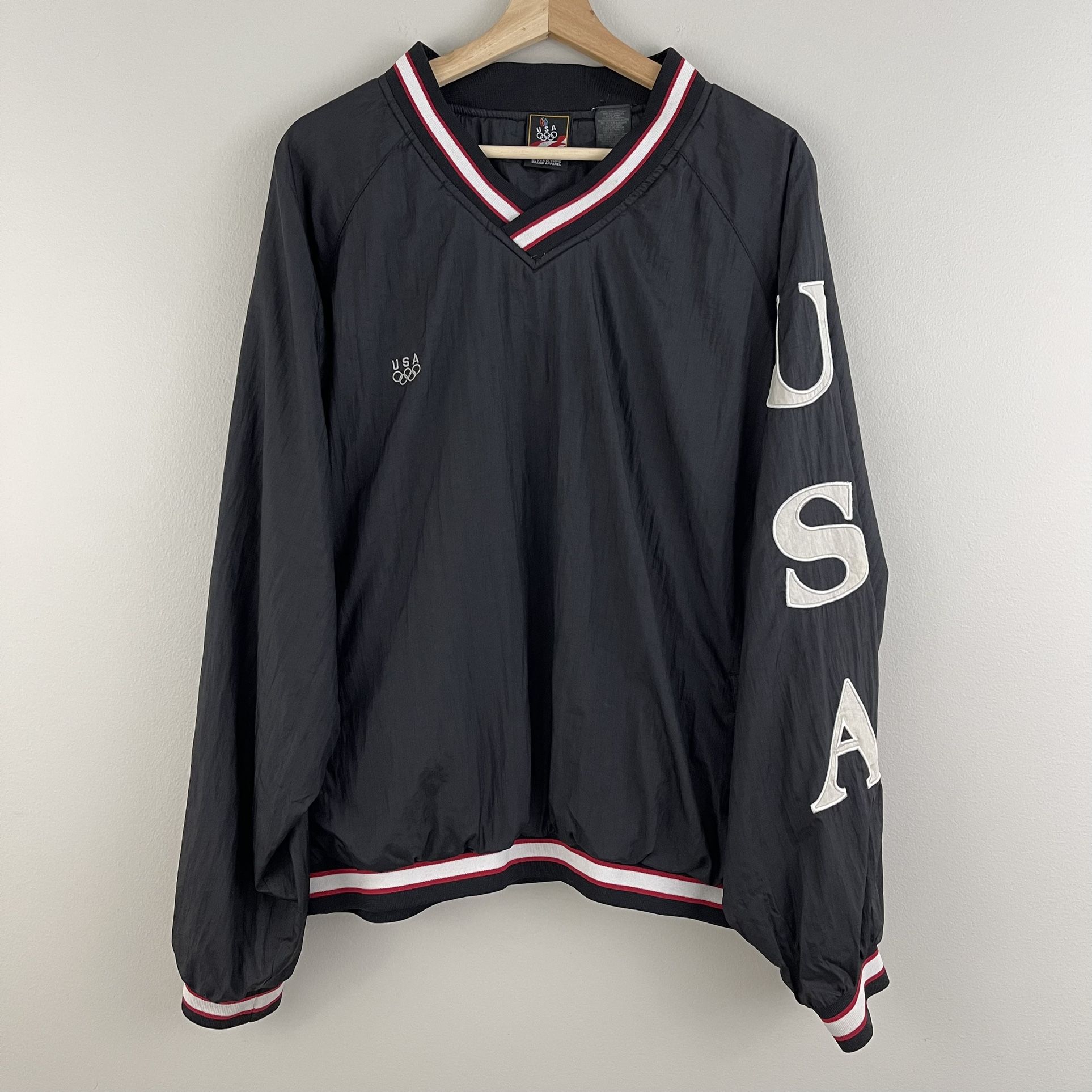 Vintage USA Olympic Black White Graphic Windbreaker Track Pullover Jacket