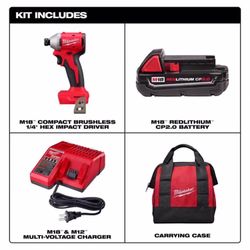 Milwaukee M18 Impact, Battery, Charger, & Tool Bag
