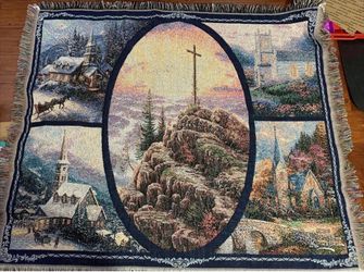 Thomas Kinkade Sunrise Chapels Afghan Throw Blanket 50x60 Tapestry NWOT USA