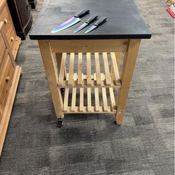 Wood Portable Cutting Board Kitchen Organizer Shelves Shelf Pot Rack 33” Black