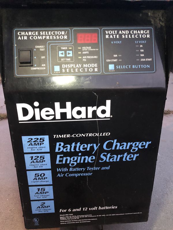 Diehard battery charger engine starter, with battery tester and air