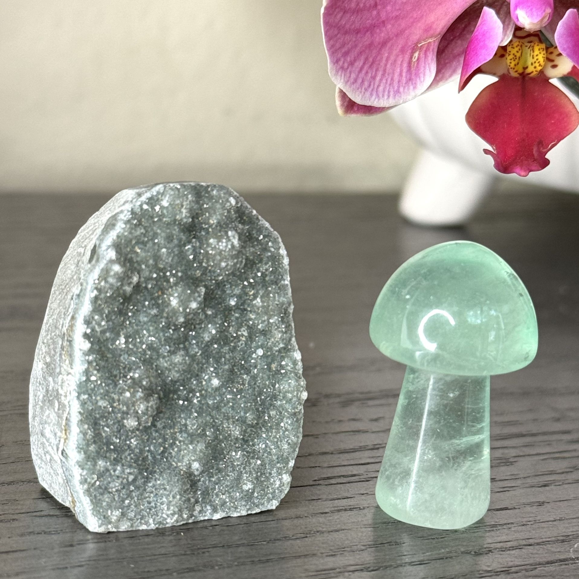 Green Amethyst & Fluorite Mushroom