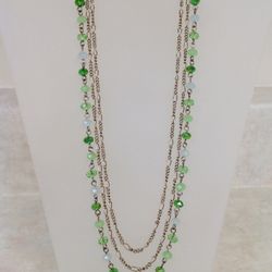 3-strand Necklace with Green  Crystals
