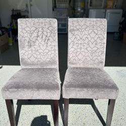 Pair of Elegant Light Grey Dining Chairs - Damask Pattern