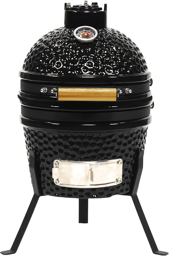 VESSILS Ceramic Charcoal Kamado Grill - Tabletop 5-in-1 Charcoal BBQ Smoker - 9.8" Stainless Steel Grid - Egg Shaped Ceramic Outdoor Heavy Duty $150