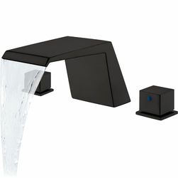 Deck Mount Tub Faucet, Roman Tub Faucet Set 3 Hole High Flow Bathtub Faucets With 2 Handle Waterfall Tub Filler, Matte Black