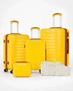 UUH 7 Piece Luggage Set Yellow Hardshell Suitcases