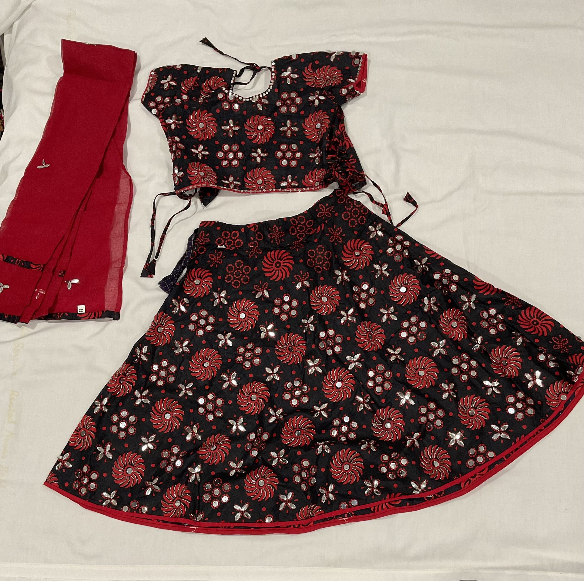Chania Choli 3 piece set Black and Red With Shiny Silver Embellishment For Child 