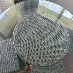 Pier, One Base And Four Chairs With Glass Top Table… Rare Find !
