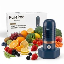 Pure Pod Fruit & Vegetable Cleaner - Wireless Rechargeable Produce Washing Device with OH-ion Purification Technology, Blue, NEW