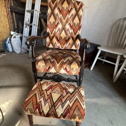 1970 Wing-Arm Chair With Matching Foot Stool