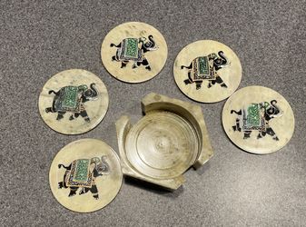 Bombay Company Carved Soapstone Coaster Set