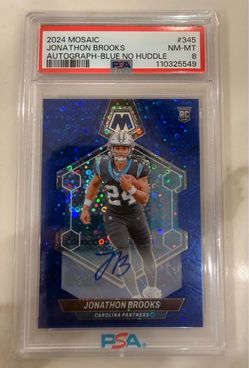 2024 Mosaic - Rookie Jonathon Brooks Autograph No Huddle Blue PSA-8 Panthers