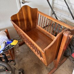 Custom Antique Midcentury Baby Cradle Swinging Bassinet Crib