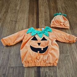 Baby Pumpkin Jack-O'-Lantern Halloween Costume Set 12-18M Plush Top & Hat