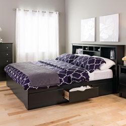 King Storage Bed Frame with Headboard (Black)