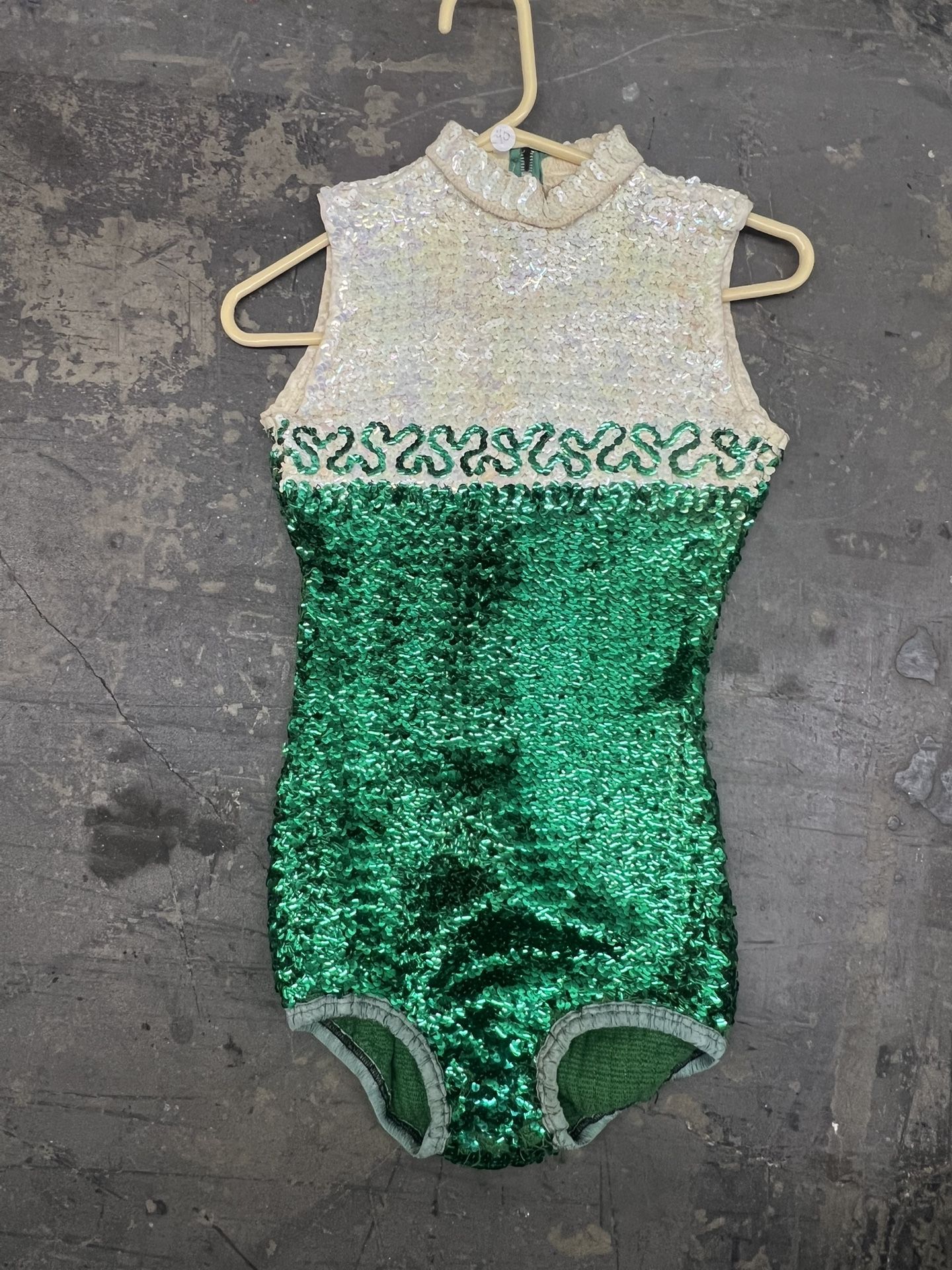 Vintage Green & White Sequined Bodysuit - Size M