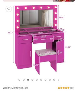 Hot pink vanity with stool