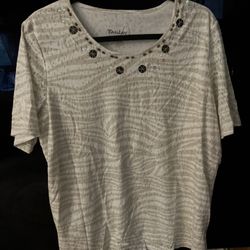 1x White And Beige Print Adored With Seiquince  And Little Brown Wooden Beads