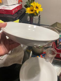 plates Tall glass cups and plates