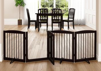 🐾 24" 4 Panel Freestanding Wooden Pet Gate with Locking Door, New
