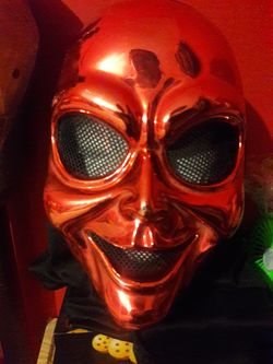 Creepy red mask with blackhood