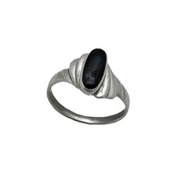 Art Deco Style Asymmetrical  Ring, 925 Sterling Silver, Onyx Oval Cabochon, Protection Self Control Gemstone, Vintage  Gift for Woman or Teen