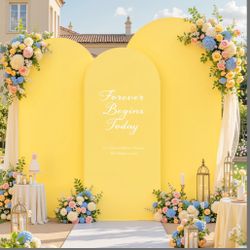 Yellow Arch Covers 3 Set - 4FT, 5FT, 6FT Arch Backdrop Cover Spandex Fitted Wedding Arch Stand Covers Stretchy Backdrop for Bridal Shower Baby Shower 