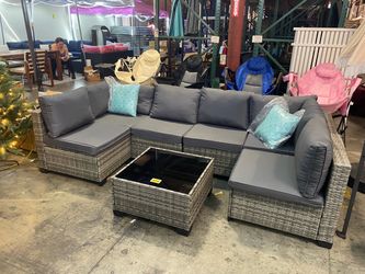 New 7 Pieces Wicker Outdoor Patio Furniture set Sectional Sofa Set ottoman table