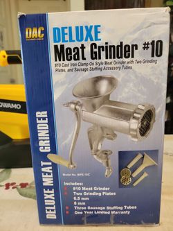 New DAC Deluxe #10 Cast Iron Manual Meat Grinder with Sausage Stuffer
