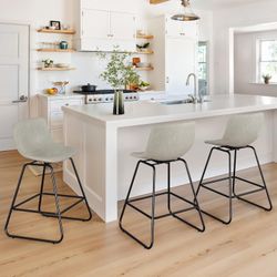 Set of 3 Swivel Bar Stools, 25in Faux Leather Counter Height Bar stools, Beige Gray