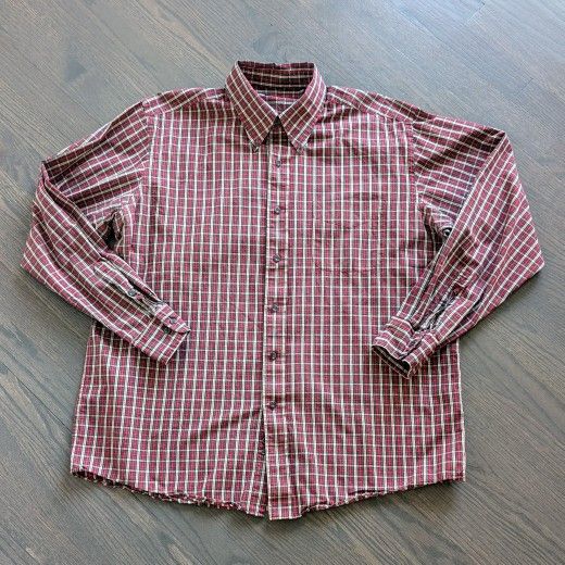 Club Room Men's Plaid Button Down Casual Shirt - Red, 16.5, 34/35