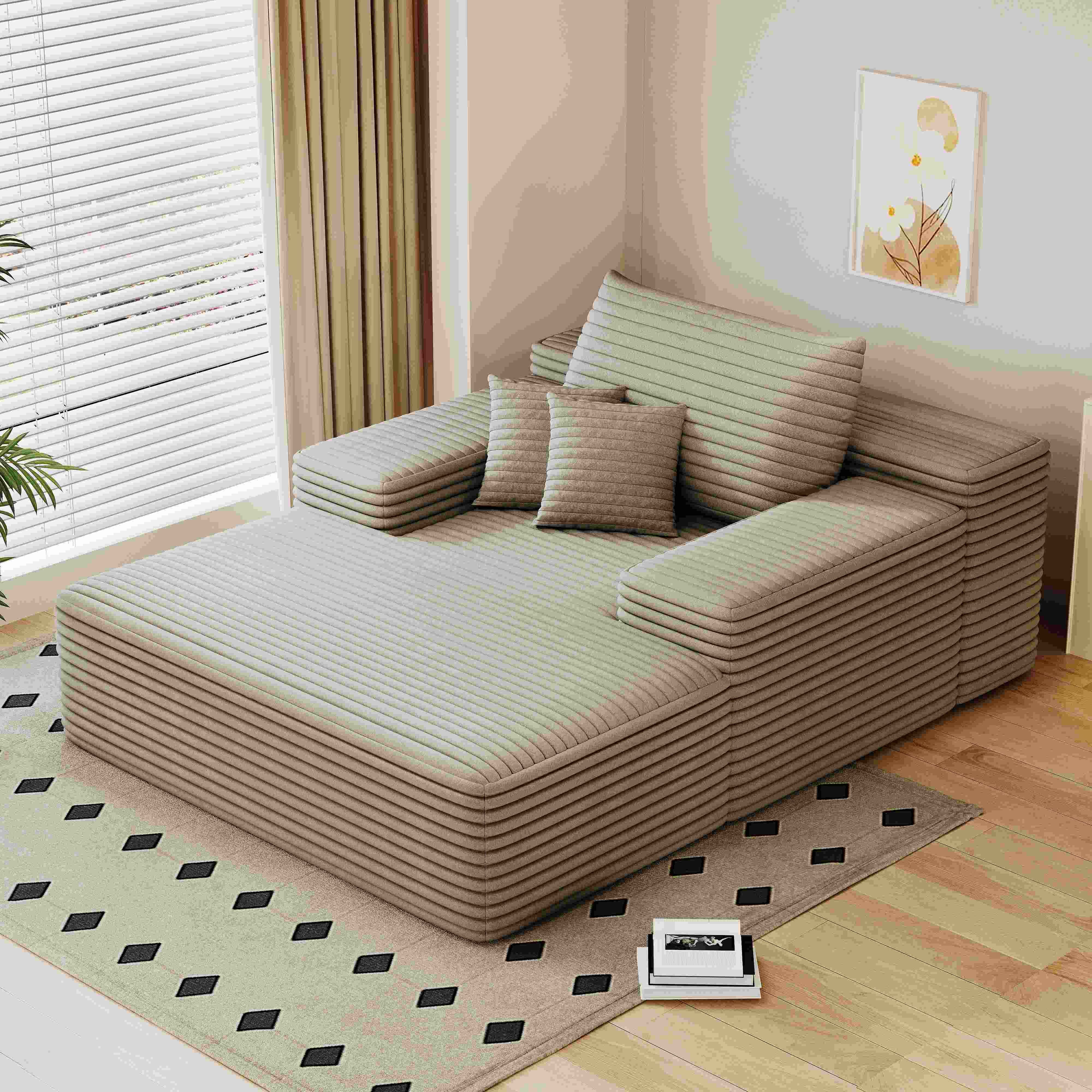 68*51 Chaise Lounge Chair Indoor, Oversized Upholstered Sofa Bed, Sleeper Couch Reading Chairs Fluffy Plush Faux Fur Cloud Sofas Couches for Living Ro