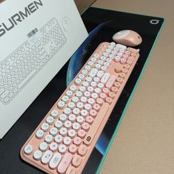 Wireless Pink Colorful Keyboard & Mouse