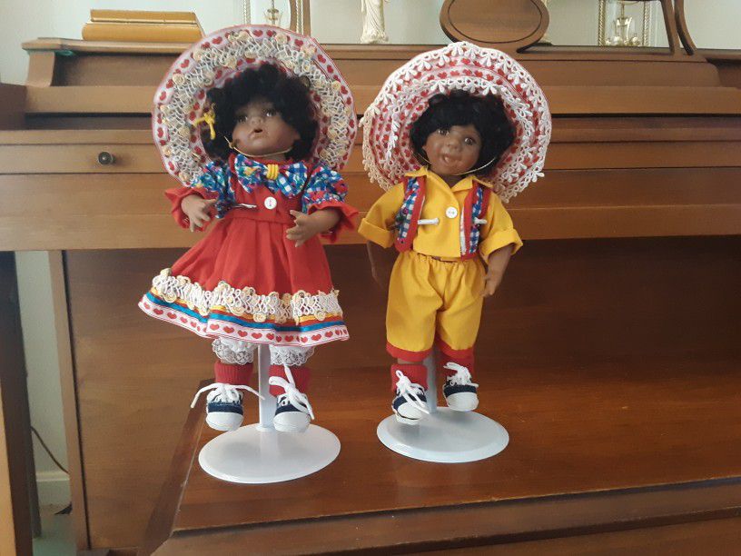 2 Vintage Mexican Girl And Boy Dolls