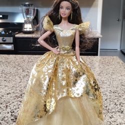 Mattel Barbie Holiday 2020 Brunette Doll with Gold Dress