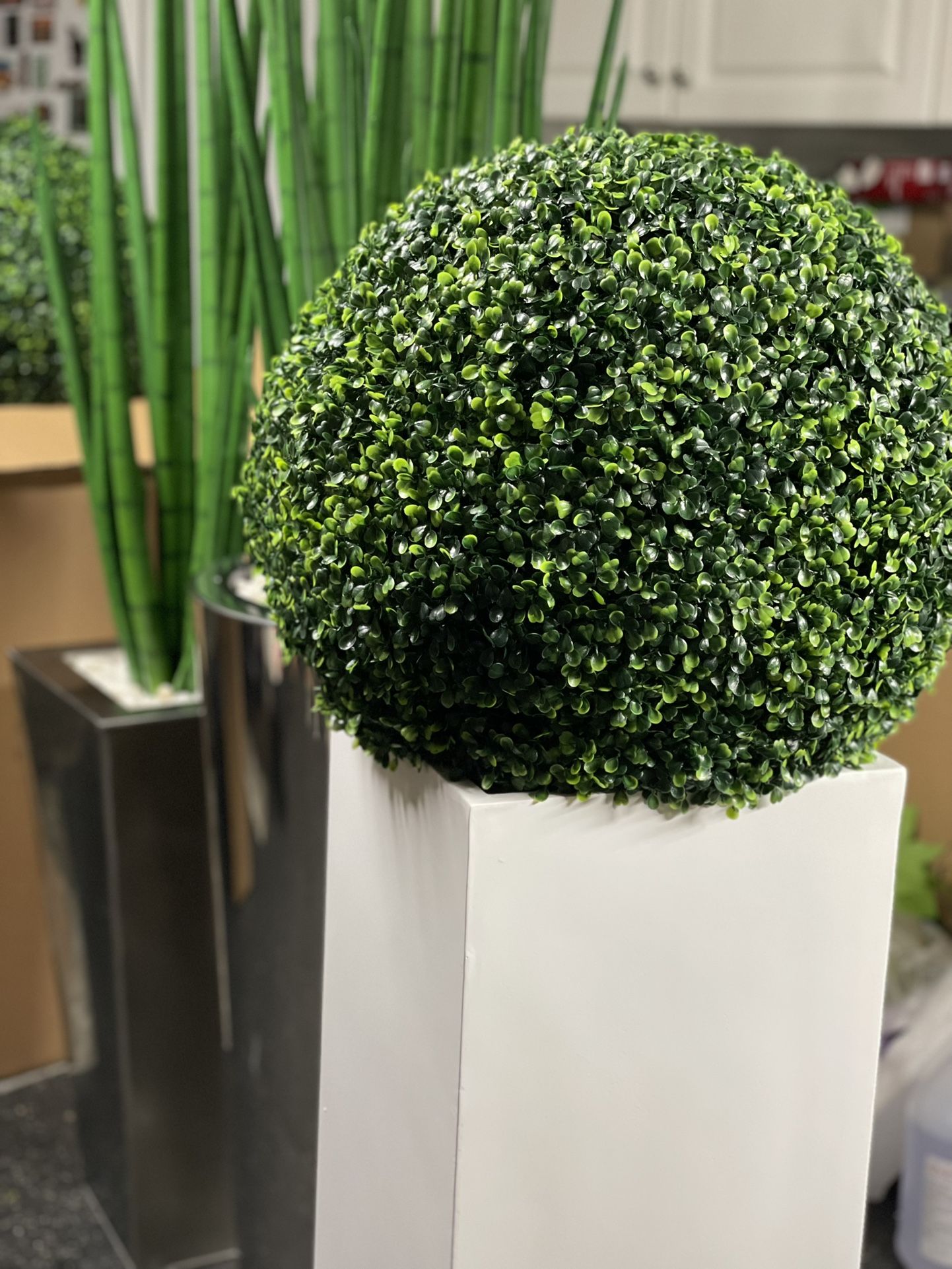 Round Topiary big base square white size 20